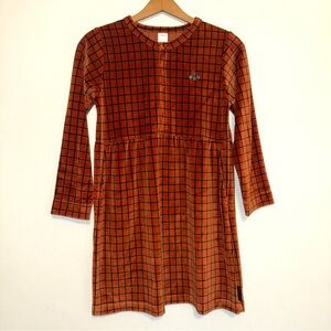 Tinycottons A Line Dress Girls 10y Orange Grid Stripe Boho Indie School